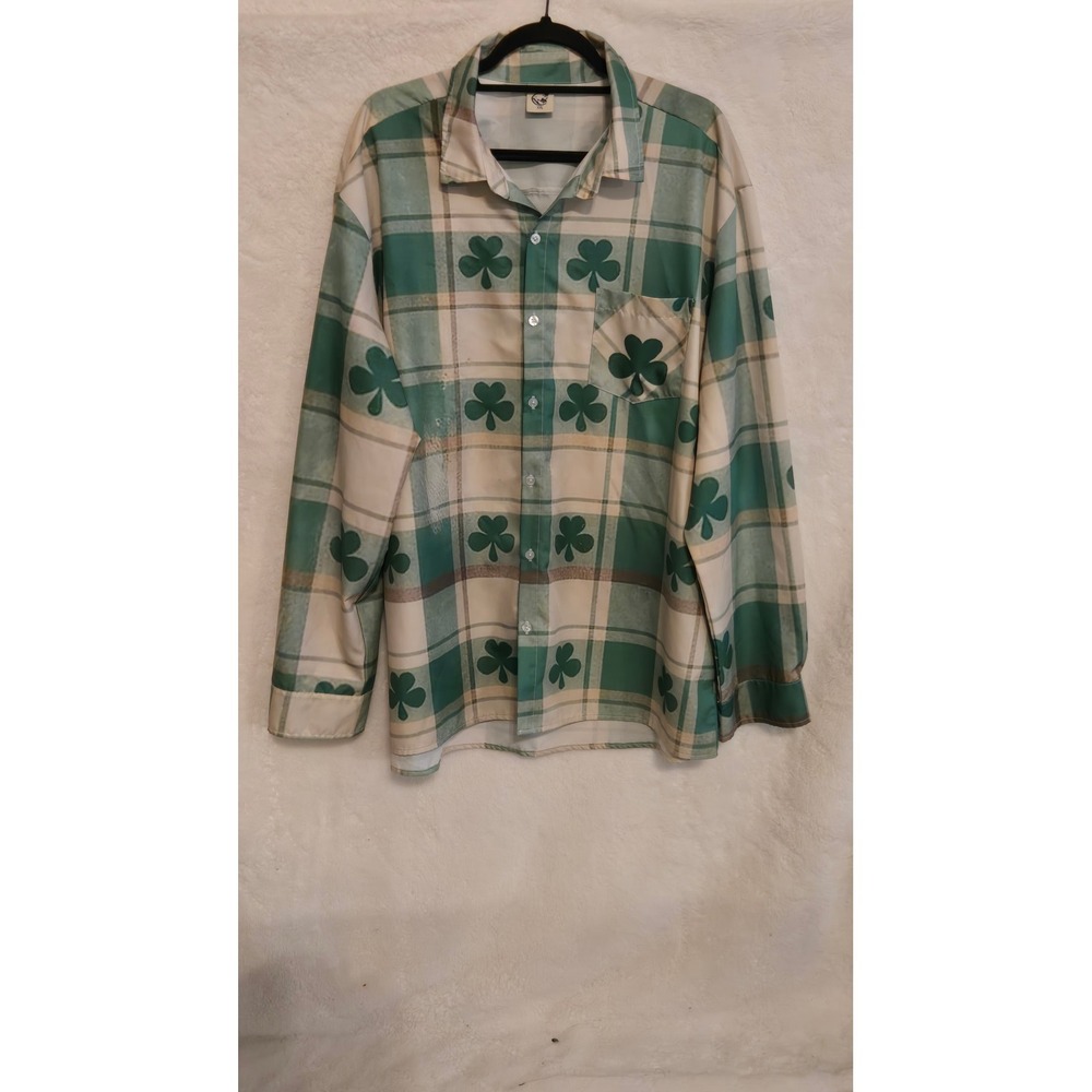 Hardaddy Mens XXL Green Plaid Shamrock St Patricks Day Button Up Shirt L/S